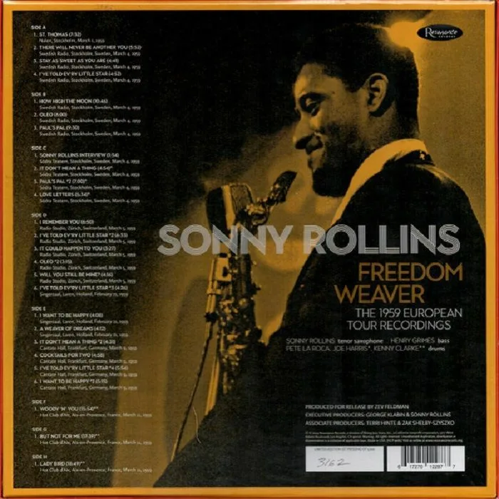 Обратная сторона обложки — Sonny ROLLINS — Freedom Weaver: The 1959 European Tour Recording (Record Store Day RSD 2024)
