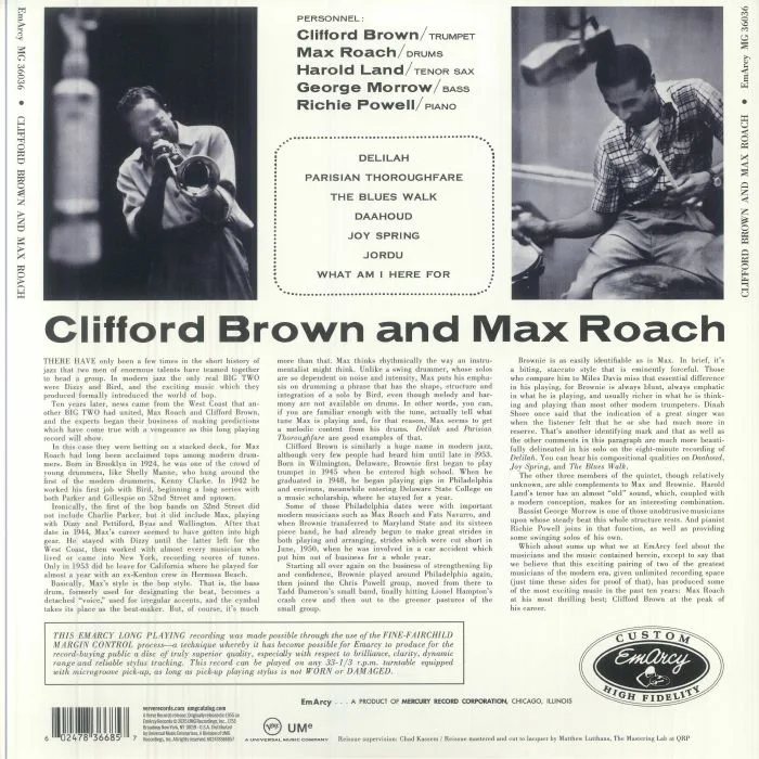 Обратная сторона обложки — Clifford BROWN / MAX ROACH — Clifford Brown & Max Roach (Acoustic Sounds Series)