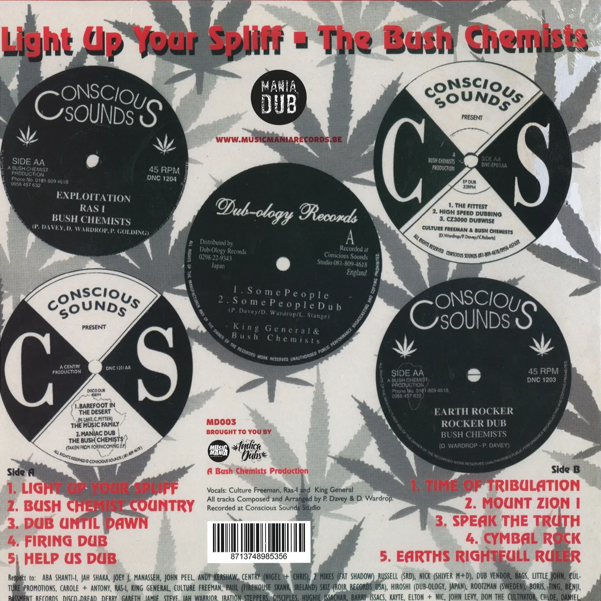 Обратная сторона обложки — Bush Chemists — LIGHT UP YOUR SPLIFF LP