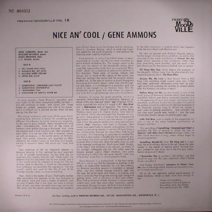 Обратная сторона обложки — Gene AMMONS — Nice An' Cool (reissue)