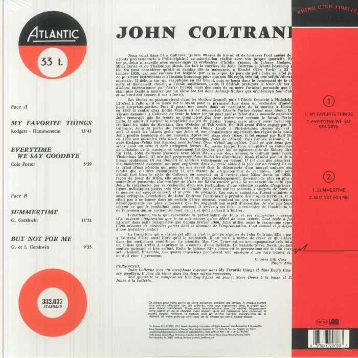 Обратная сторона обложки — John COLTRANE — My Favorite Things (mono) (Rhino High Fidelity 65th Anniversary Edition)
