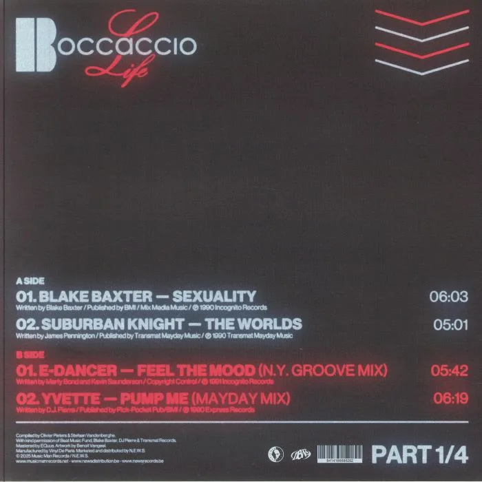 Обратная сторона обложки — Blake BAXTER / SUBURBAN KNIGHT / E DANCER / YVETTE — Boccaccio Life: 1987-1993 Part 1 / 4