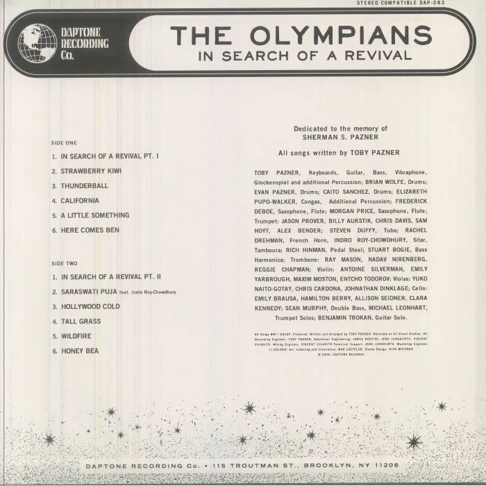 Back cover — The OLYMPIANS — In Search Of A Revival
