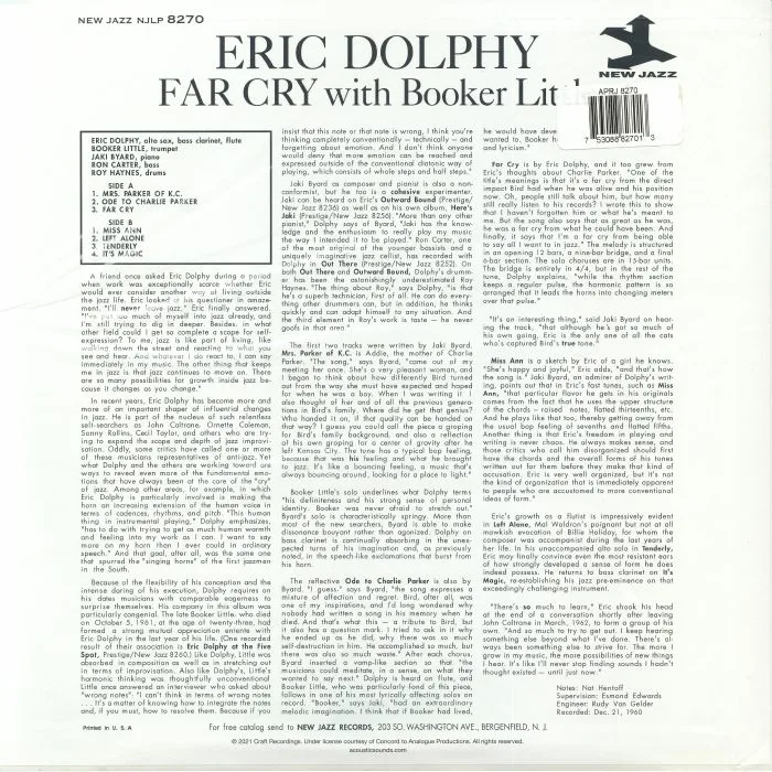 Обратная сторона обложки — Eric DOLPHY with BOOKER LITTLE — Far Cry (remastered)