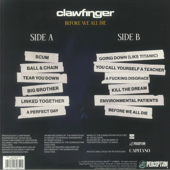 Back cover — CLAWFINGER — Before We All Die