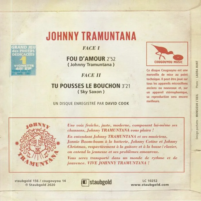 Обратная сторона обложки — Johnny TRAMUNTANA — Fou D'amour