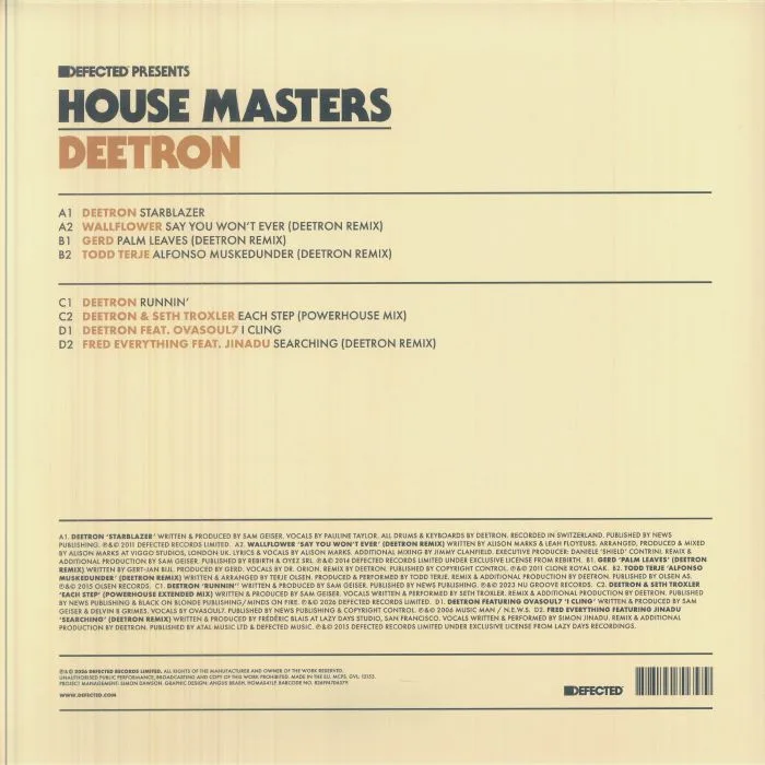 Обратная сторона обложки — DEETRON / VARIOUS — Defected Presents House Masters: Deetron