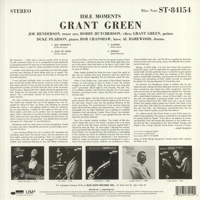 Back cover — Grant GREEN — Idle Moments (reissue)