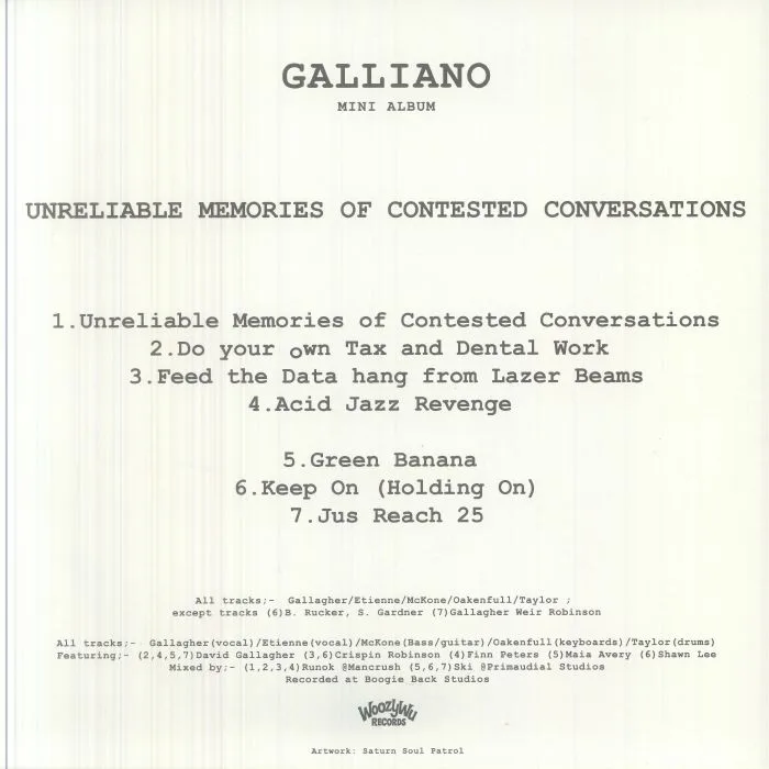 Обратная сторона обложки — GALLIANO — Unreliable Memories Of Contested Conversations