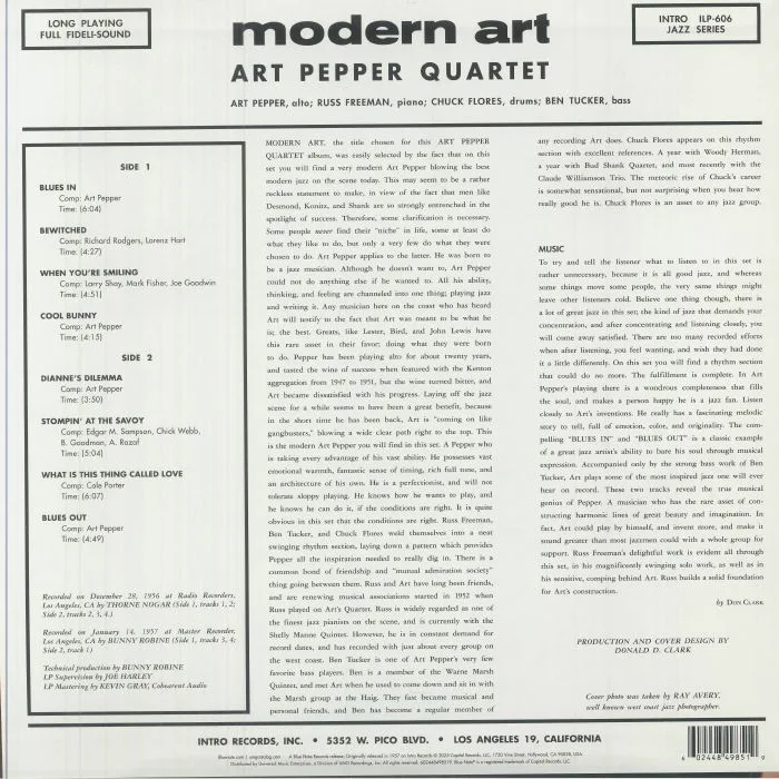 Обратная сторона обложки — Art PEPPER — Modern Art (mono) (Tone Poet Series)