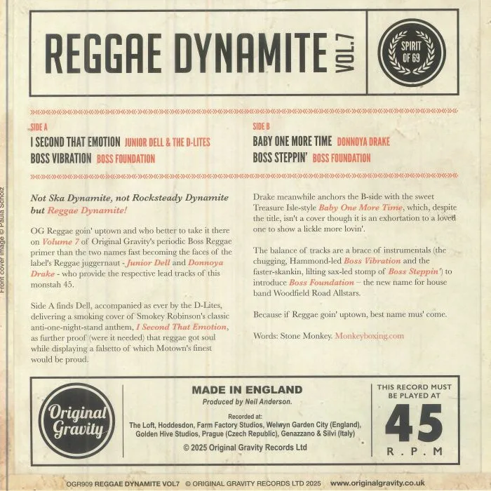 Back cover — JUNIOR DELL & THE D LITES / BOSS FOUNDATION / DONNOYA DRAKE — Reggae Dynamite Vol 7