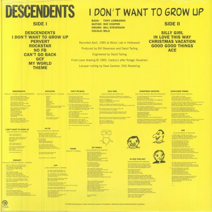 Back cover — DESCENDENTS — I Don't Want To Grow Up (40th Anniversary Edition)
