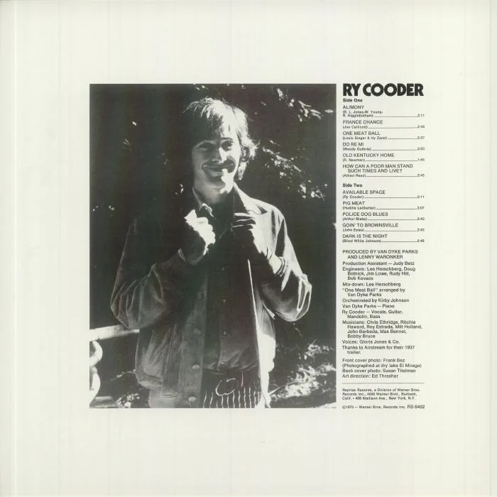 Back cover — Ry COODER — Ry Cooder