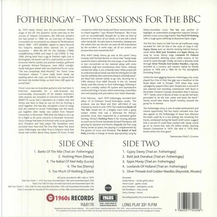 Back cover — FOTHERINGAY — Two Sessions For The BBC