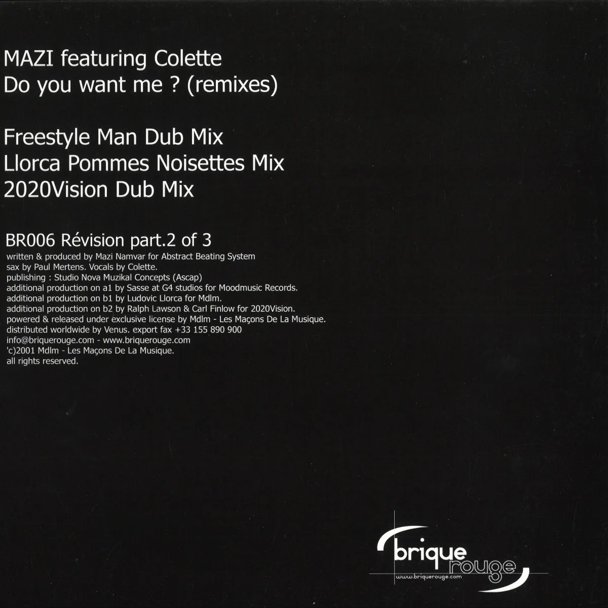 Back cover — Mazifeat.Colette — Do You Want (Remixes) Pt. 2