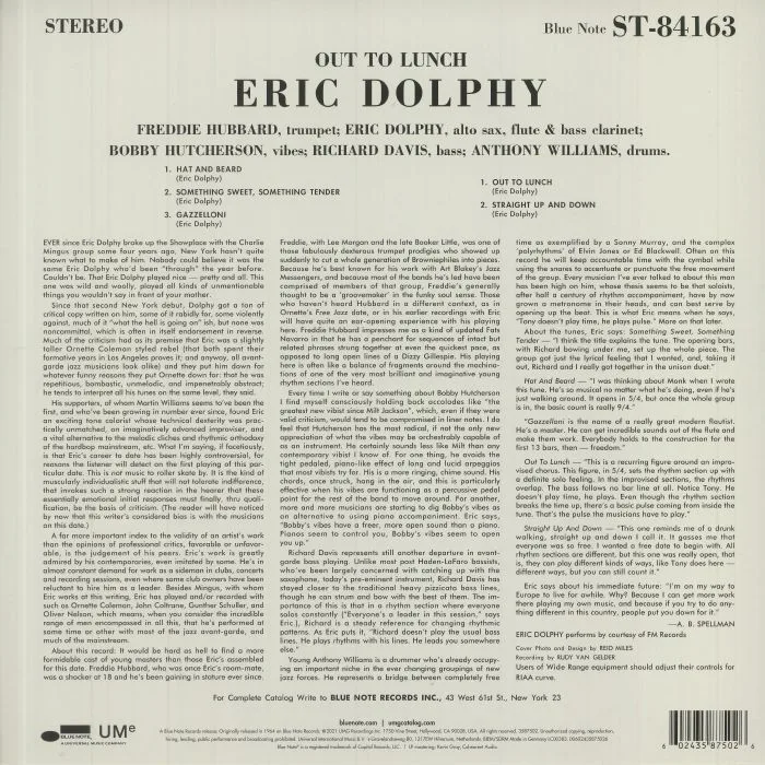 Back cover — Eric DOLPHY — Out To Lunch (reissue)