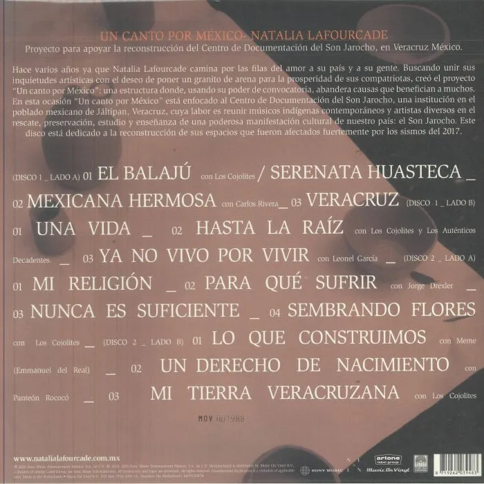 Обратная сторона обложки — Natalia LAFOURCADE — Un Canto Por Mexico Vol 1 (reissue)