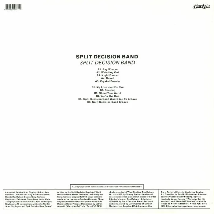 Back cover — SPLIT DECISION BAND — Split Decision Band