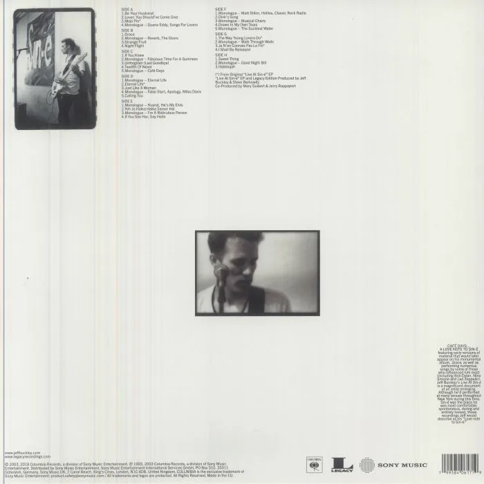 Back cover — Jeff BUCKLEY — Live At Sin-e (Deluxe Edition)