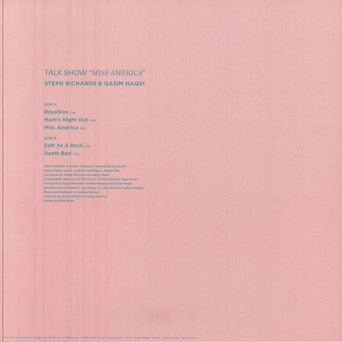 Back cover — TALK SHOW aka STEPH RICHARDS & QASIM NAQVI — Miss America