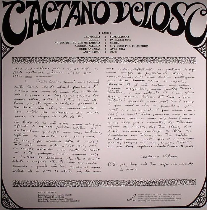 Back cover — Caetano VELOSO — Caetano Veloso (Tropicalia)