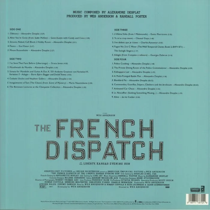 Обратная сторона обложки — Alexandre DESPLAT / VARIOUS — The French Dispatch (Soundtrack)