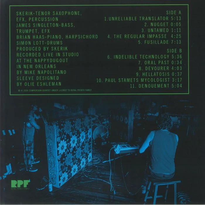 Back cover — SKERIK / BRIAN HAAS / JAMES SINGLETON / SIMON LOTT — Compersion Quartet