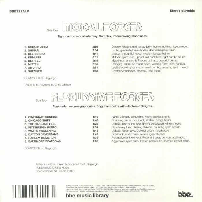 Back cover — Kirk DEGIORGIO — Modal Forces / Percussive Forces