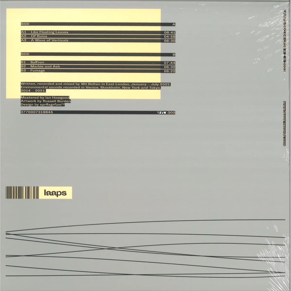 Обратная сторона обложки — Wil Bolton — Like Floating Leaves LP
