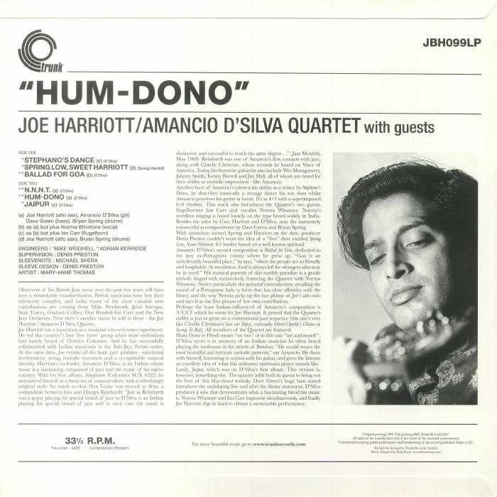 Обратная сторона обложки — Joe HARRIOTT / AMANCIO D'SILVA QUARTET — Hum Dono (reissue)