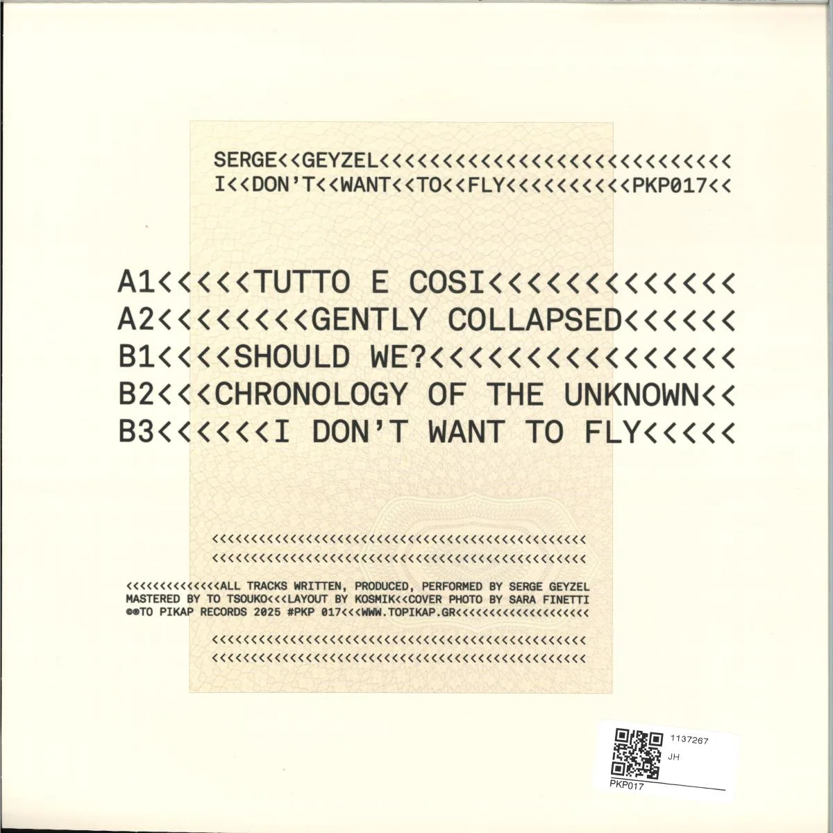 Back cover — Serge Geyzel — I Dont Want To Fly EP