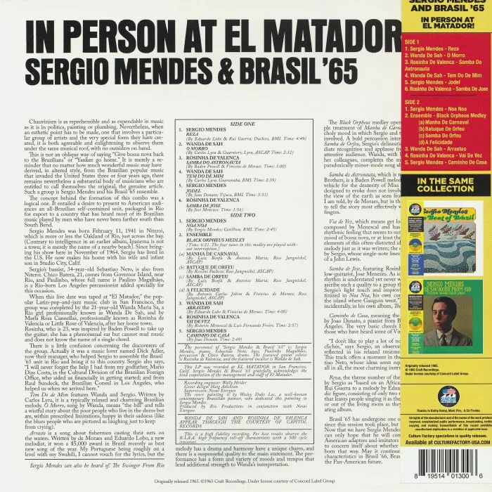 Обратная сторона обложки — Sergio MENDES / BRASIL '65 — In Person At El Matador