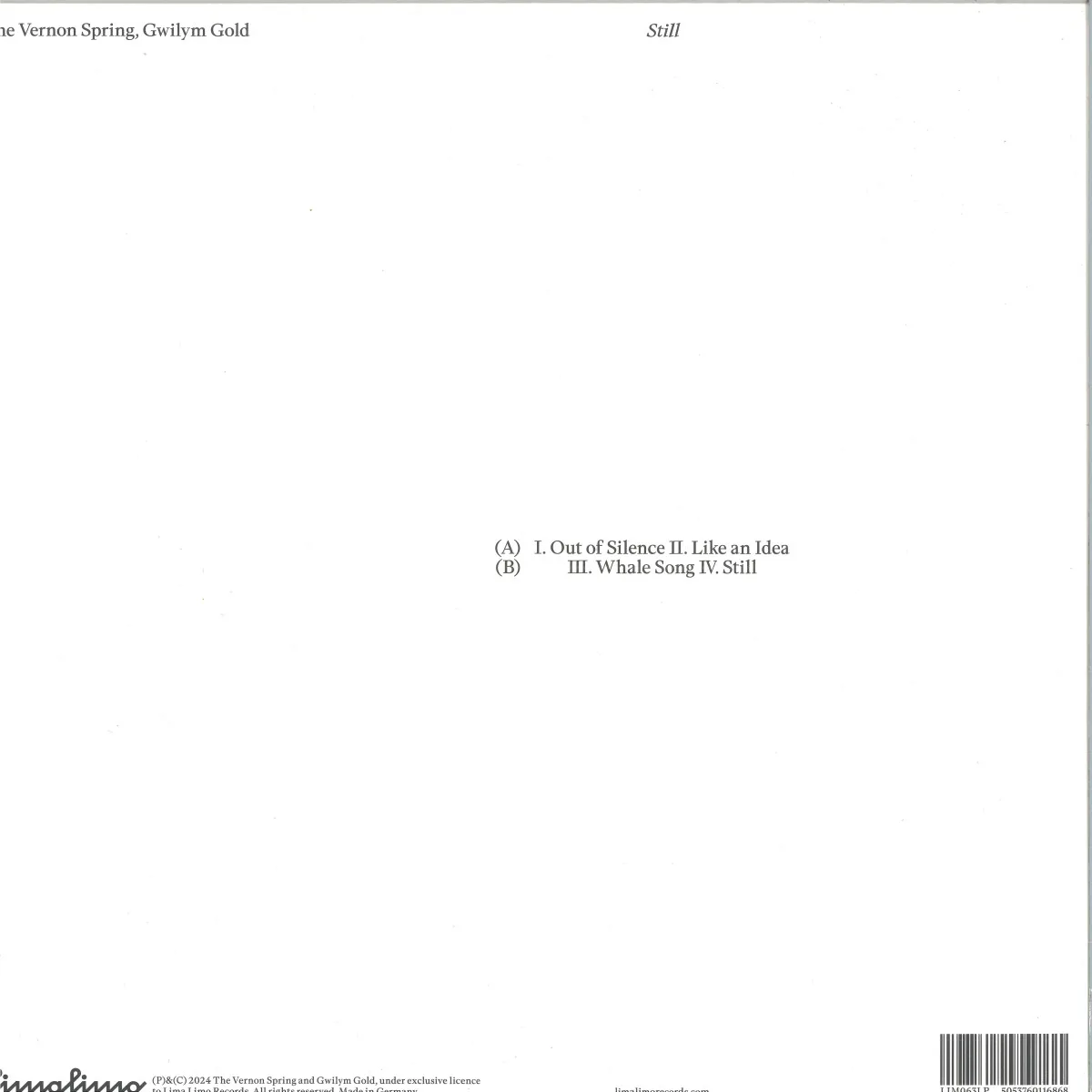 Обратная сторона обложки — The Vernon Spring&Gwilym Gold — Still LP