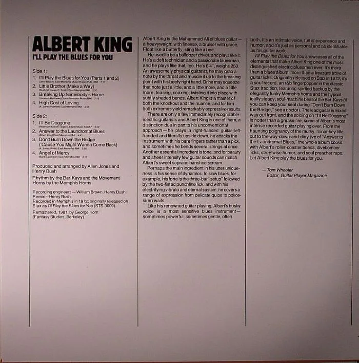 Back cover — ALBERT KING — I'll Play The Blues For You