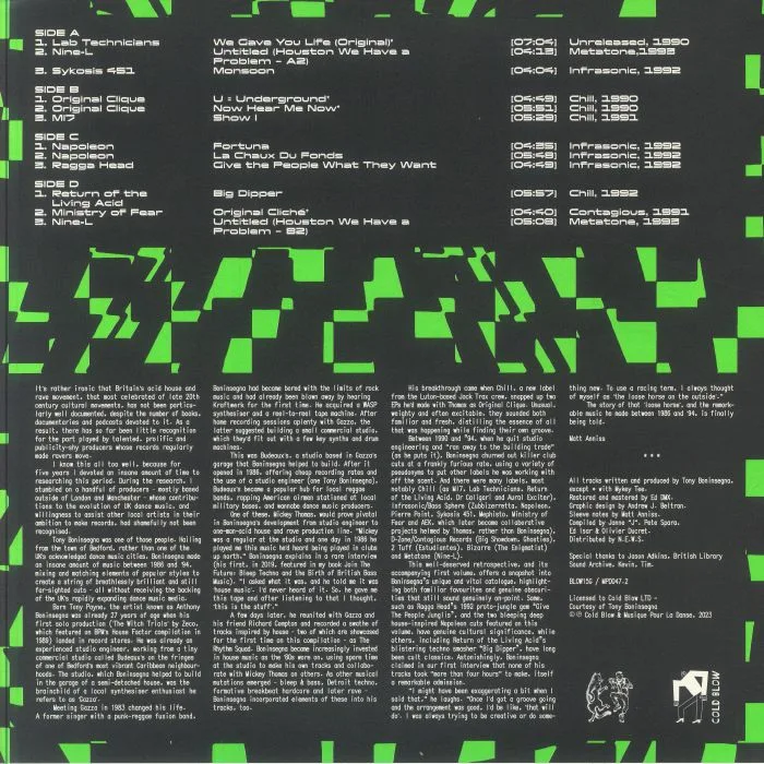 Back cover — Tony BONINSEGNA / VARIOUS — Notes From Underground 1986-1994 Volume 2