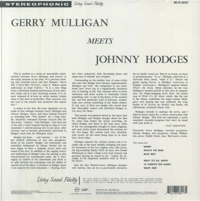 Обратная сторона обложки — Gerry MULLIGAN meets JOHNNY HODGES — Gerry Mulligan Meets Johnny Hodges