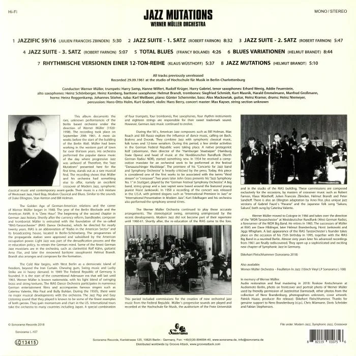 Обратная сторона обложки — WERNER MULLER ORCHESTRA — Jazz Mutations : Berlin 1961