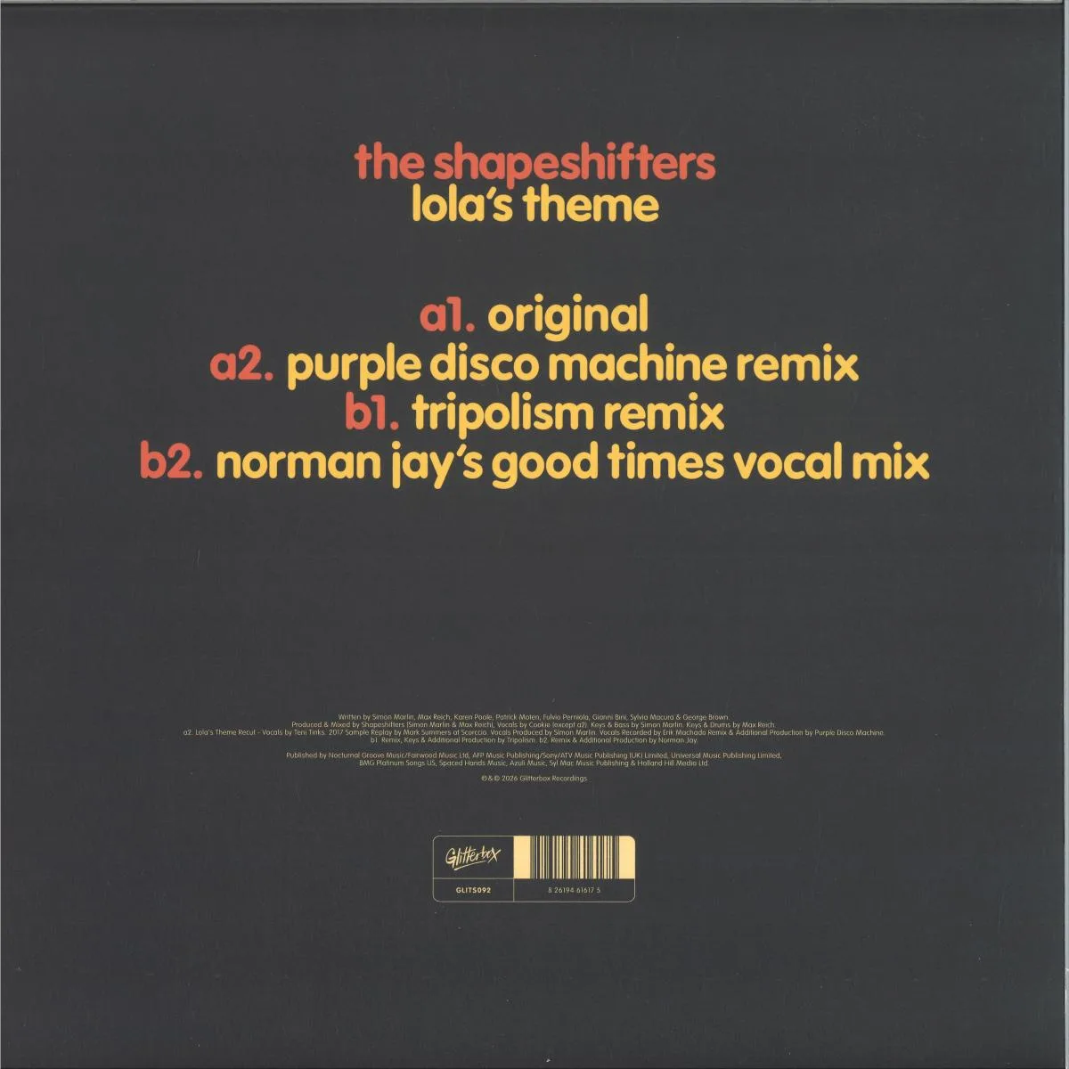 Back cover — The Shapeshifters — Lola’s Theme