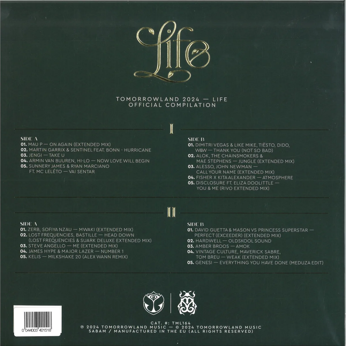 Back cover — Various — Tomorrowland 2024 - LIFE LP 2x12"
