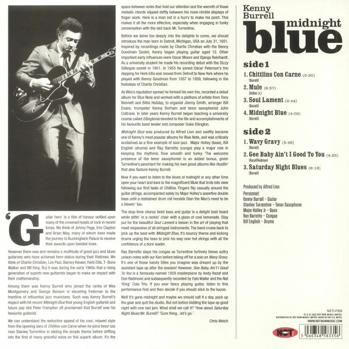 Back cover — Kenny BURRELL — Midnight Blue (reissue)