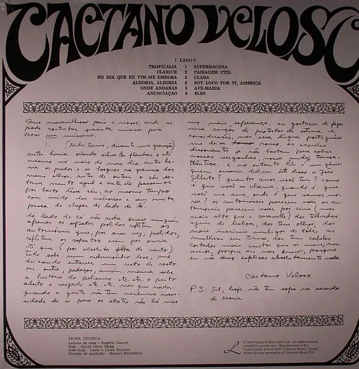 Back cover — Caetano VELOSO — Caetano Veloso (Tropicalia)