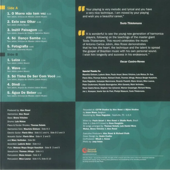 Back cover — JALEX ROSSI QUARTET / TOM JOBIN — Alex Rossi Quartet Plays Tom Jobim