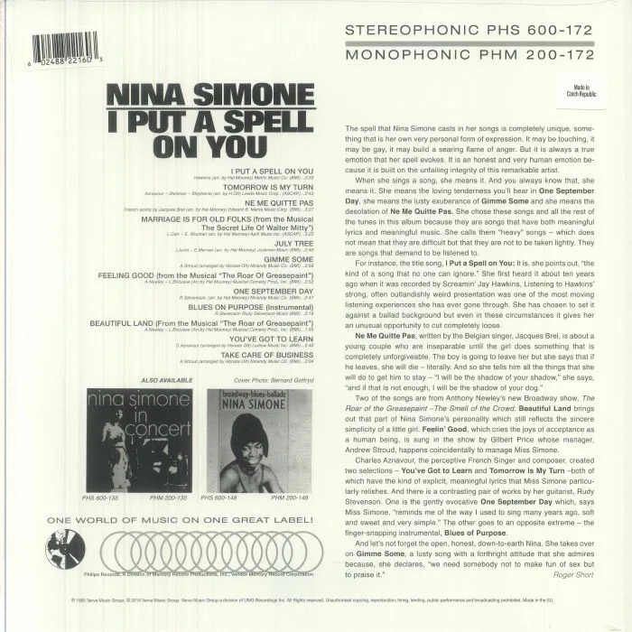 Обратная сторона обложки — Nina SIMONE — I Put A Spell On You (reissue)