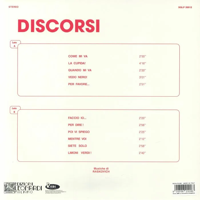 Обратная сторона обложки — RASKOVICH — Discorsi (reissue)
