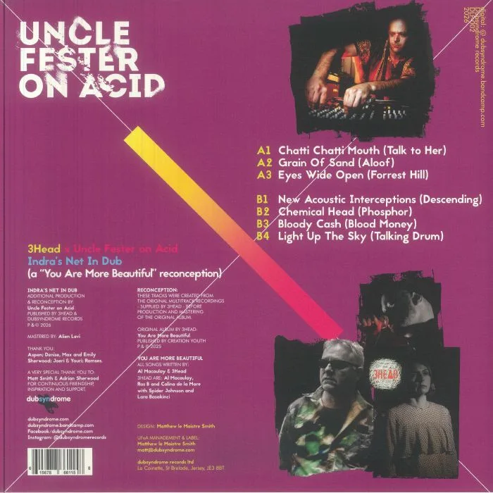 Back cover — 3HEAD / UNCLE FESTER ON ACID — Indra's Net In Dub