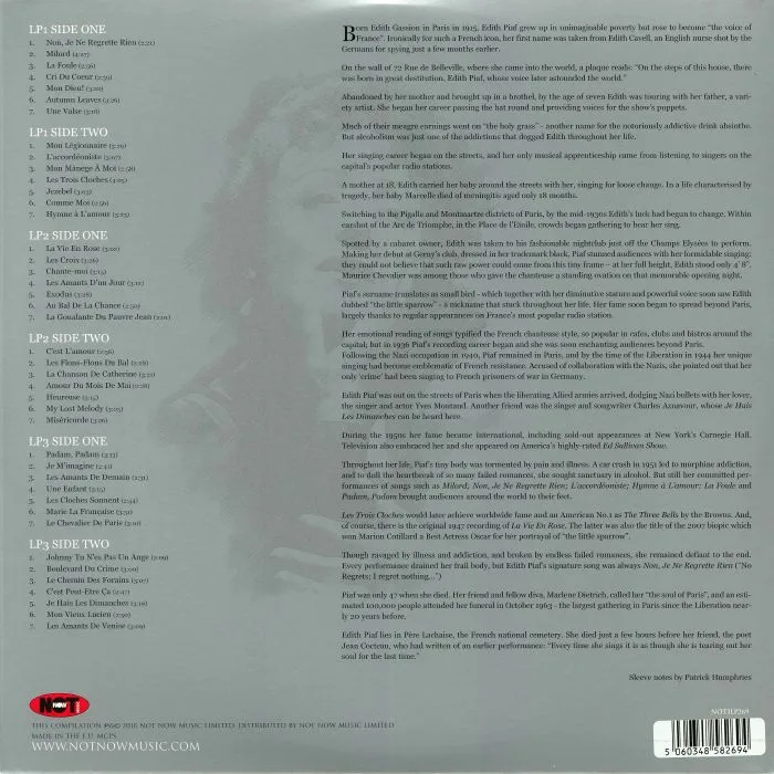 Обратная сторона обложки — Edith PIAF — The Platinum Collection