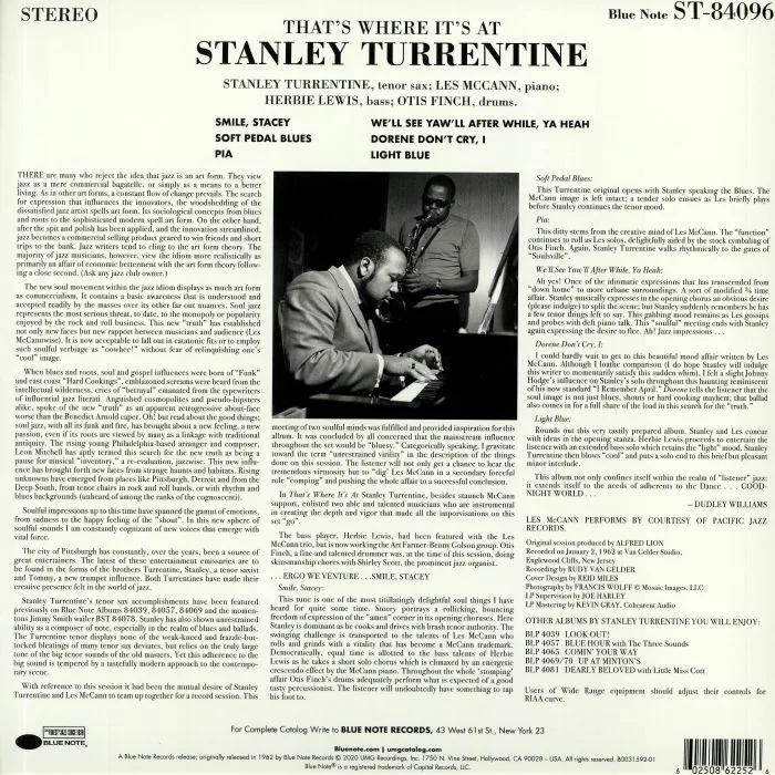 Обратная сторона обложки — Stanley TURRENTINE — That's Where It's At (Tone Poet Series) (reissue)