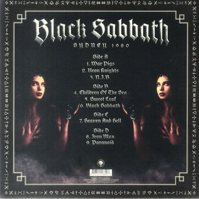 Back cover — BLACK SABBATH — Sydney 1980