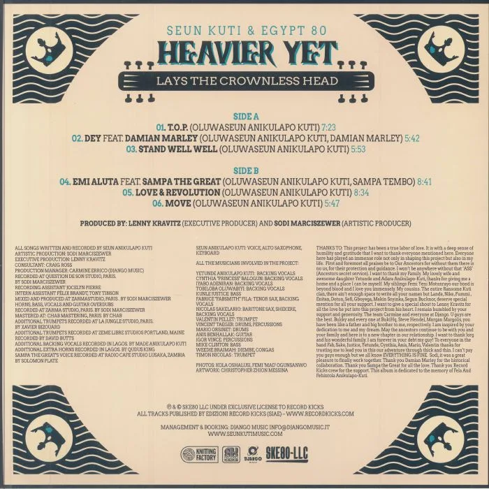 Обратная сторона обложки — Seun KUTI & EGYPT 80 — Heavier Yet: Lays The Crownless Head