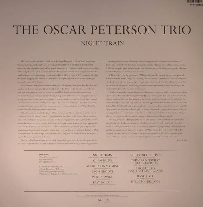 Обратная сторона обложки — The OSCAR PETERSON TRIO — Night Train
